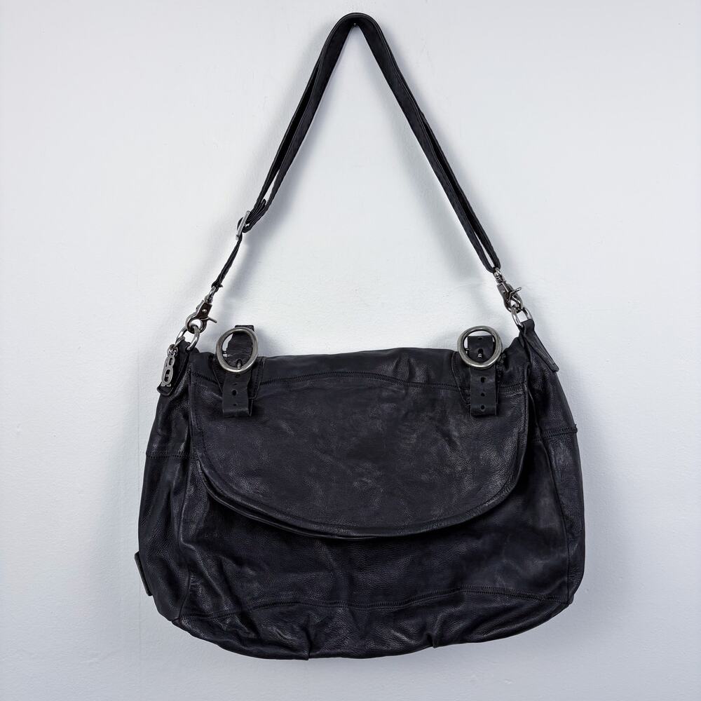 A.S.98 Fold Over Messenger Leather Bag Black